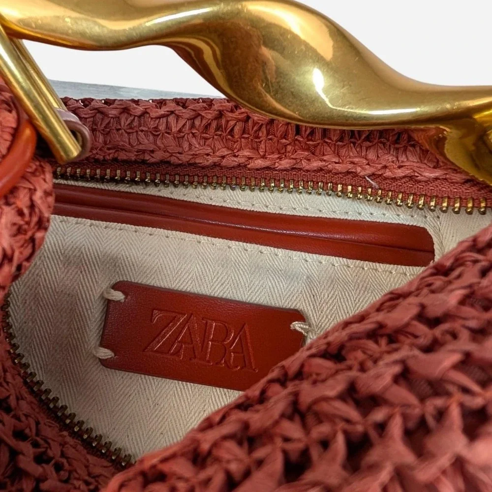 Zara Orange Crochet Bag Gold Wave Handle